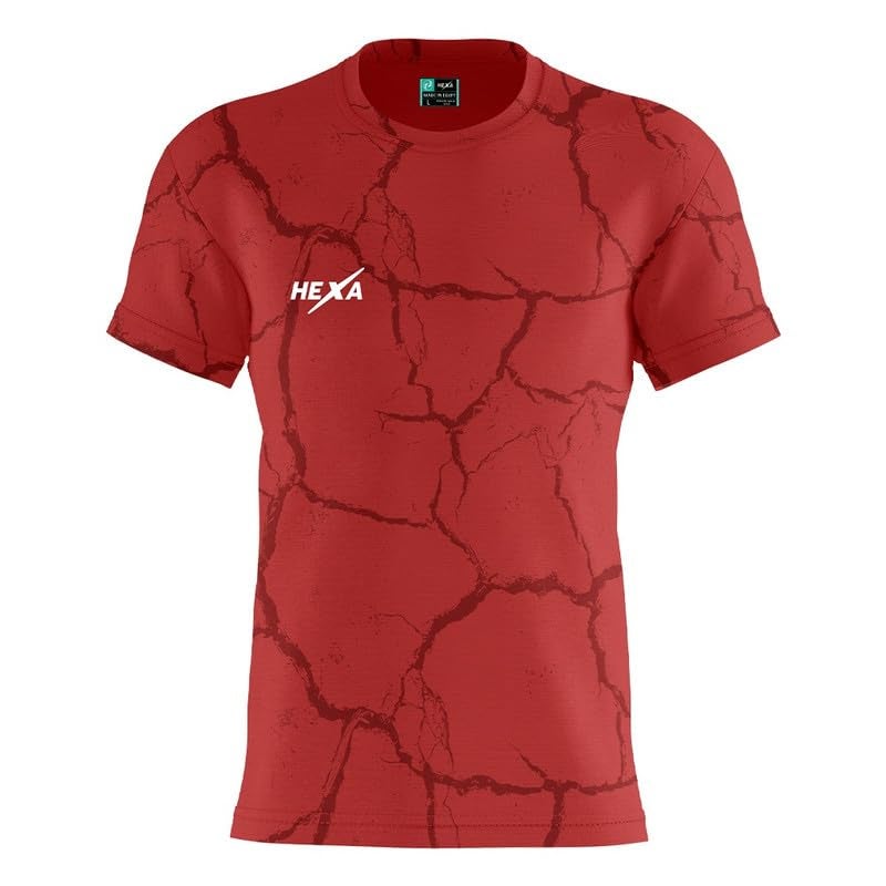 HEXA Hexa Sportswear Master 72 Performance T-Shirt for Men &amp; Women - Dry-Fit, Anti-Bacterial- Red - Size - L 16000-Red- Size -L