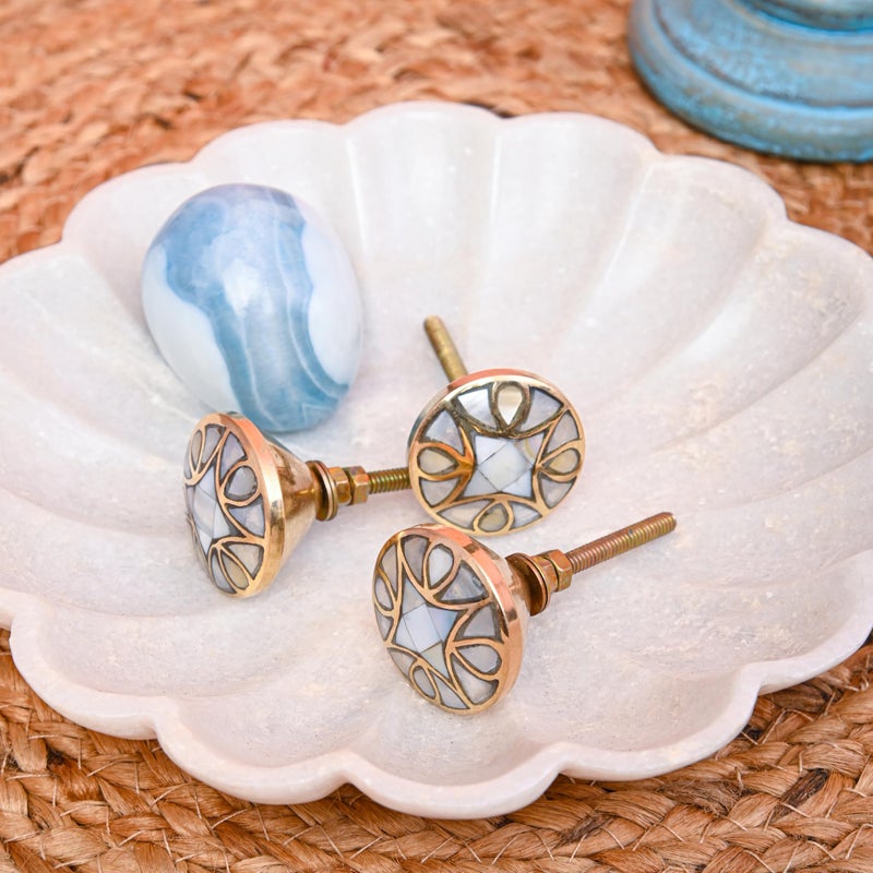 Perilla Home Set of 6 Knobs for Cabinet & Drawers Mother of Pearl Brass Knobs Decorative Vintage Knobs for Home Kitchen Cabinet Hardware Cupboard Door Dresser Wardrobe & Drawer Pulls (Design-2) - Image 3