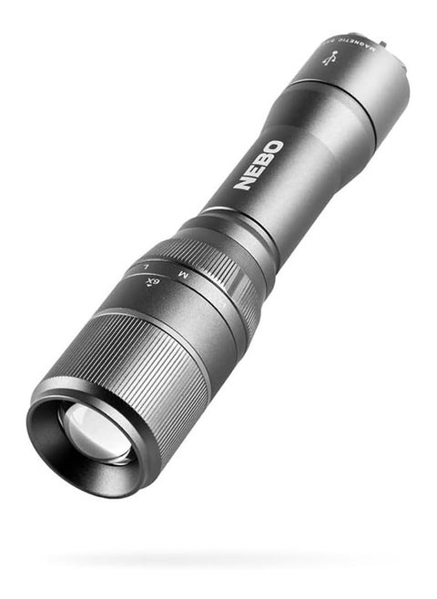 NEBO Davinci 1000 Lumens | Black LED Rechargeable Flashlight | 18650 Battery with Power Bank, NEB-FLT-0018-G, Grey
