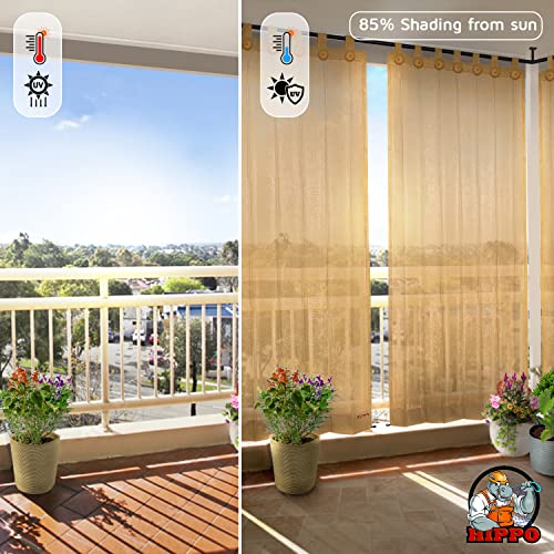 HIPPO 150 GSM Outdoor Sun Blocking Balcony Loop Curtains Sun & UV Protection, Light Filtering 4.5FTX9FT Door Curtain (Beige, 3 PC) - Image 2