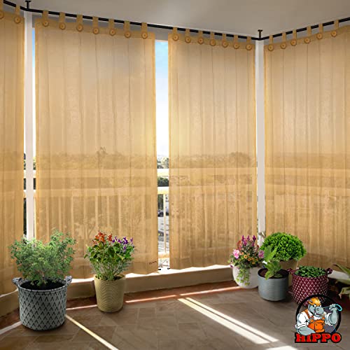 HIPPO 150 GSM Outdoor Sun Blocking Balcony Loop Curtains Sun & UV Protection, Light Filtering 4.5FTX9FT Door Curtain (Beige, 3 PC) - Image 1
