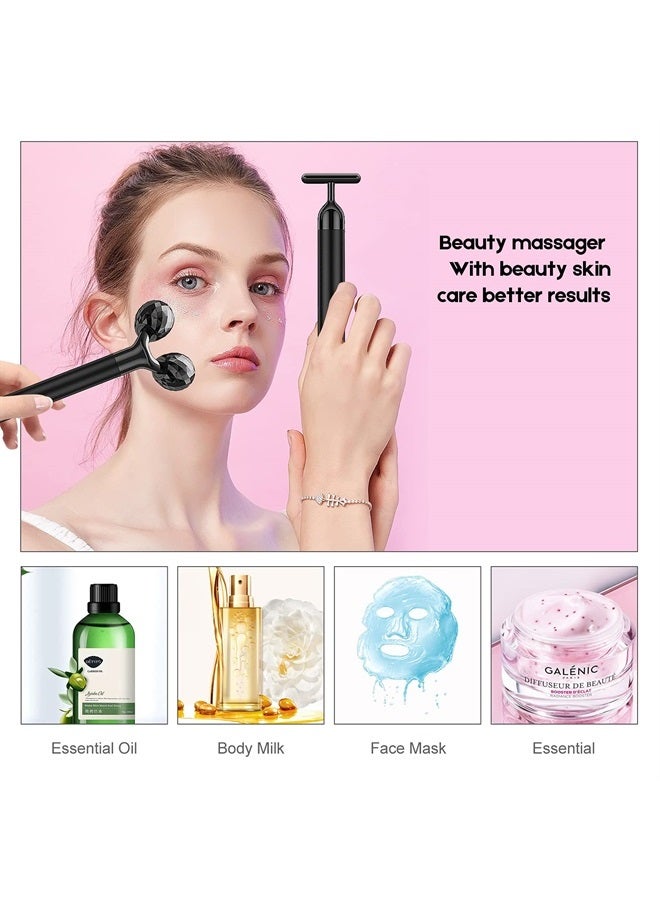 2 in 1 Electric Face Massager, 3D Roller and T Shape Face Massager Kit Gift Set for Face Skin Care Tools