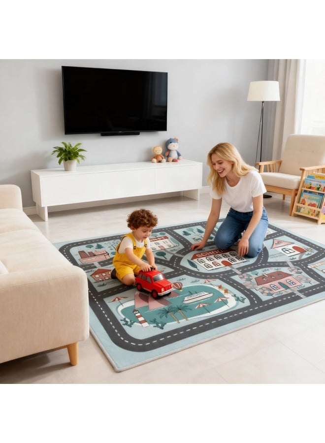 Vixplorn Newborn Games Playmats/Kids Rug Mat Carpet, Car Rugs for Kids Toy Cars, Non Slip Floor Mats for Kids, Educational Area Play Rugs for Kids Playroom Bedroom， Children's Educational Fun Carpet 80×120cm - Image 5
