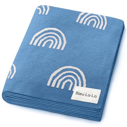Bleu La La Baby Receiving Blanket Boys 100% Cotton Buttery Soft Cozy Receiving Swaddle Crib Stroller Blanket for Shower Gift Registry for Newborns, Infants, Toddlers (Rainbow - Blue) - Image 1