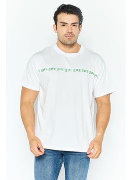 Men Crew Neck Short Sleeve Brand Logo T Shirt, White