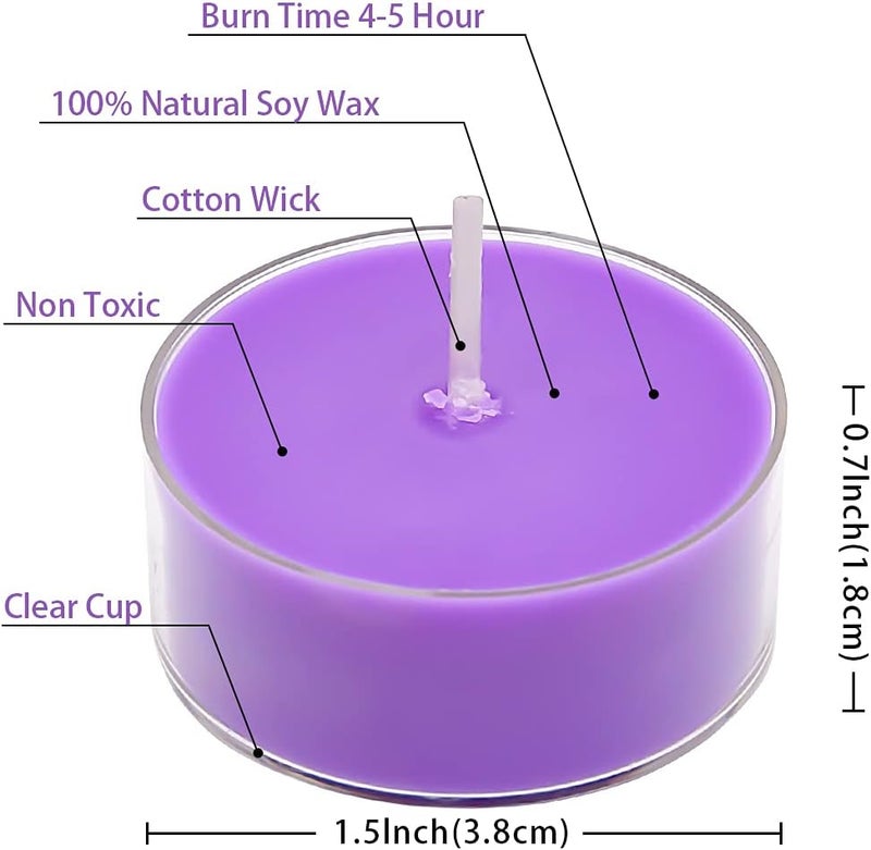 DEYBBY Natural Scented Soy Wax Tealight Candles Bulk, Lavender Aromatherapy Luxury Tea Candle Set of 36 - 4 Hour Burning Great Gift for Valentine's Day… - Image 3