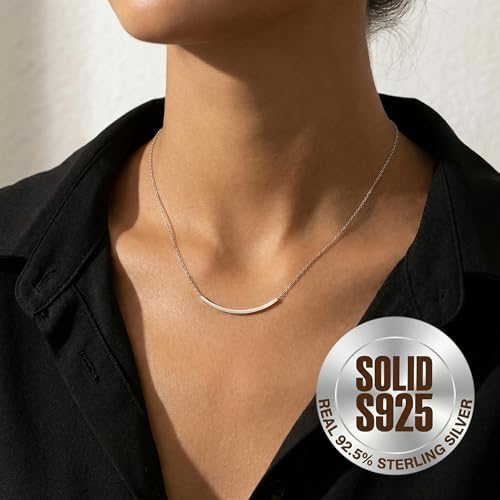 SLUYNZ Solid 925 Sterling Silver Minimalist Bar Choker Necklace for Women Teen Girls Curved Tube Bar Pendant Necklace ASterling Silver - Image 3