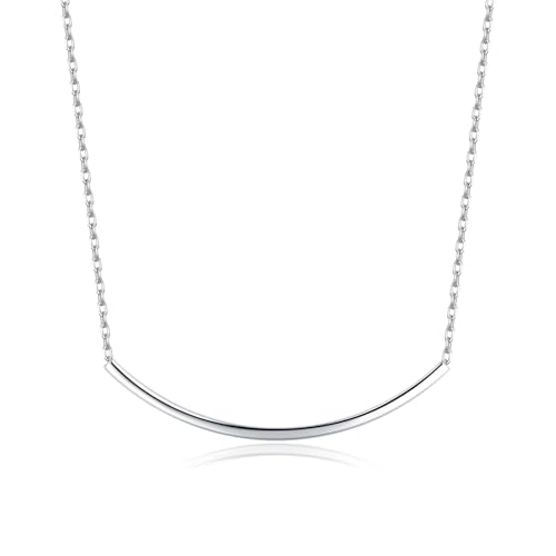 SLUYNZ Solid 925 Sterling Silver Minimalist Bar Choker Necklace for Women Teen Girls Curved Tube Bar Pendant Necklace ASterling Silver - Image 1