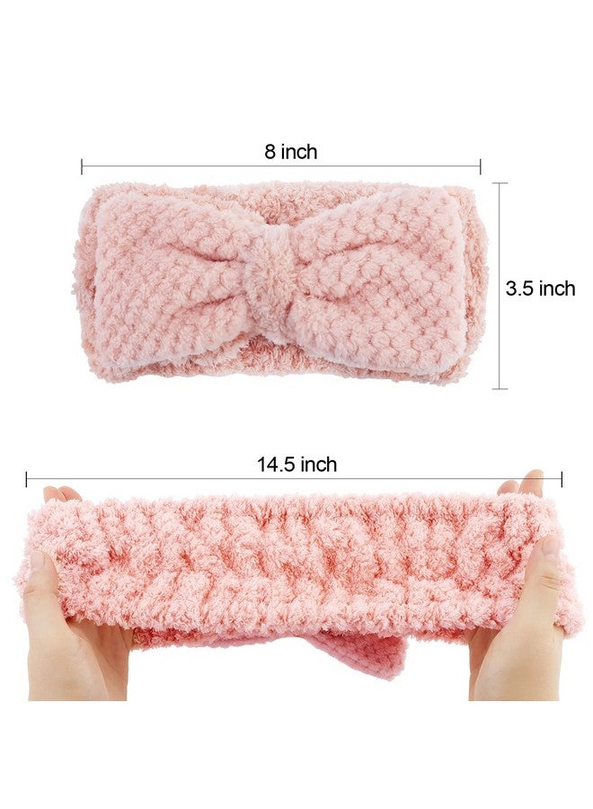YISSION 2Pcs Spa Headband With Bow No Slip Head Band For Face Wash Makeup Skincare Facial Headband Elastic Hair Band Microfiber Headbands For Women Girls (White Pink) - Image 2
