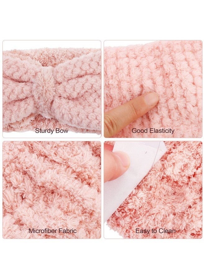 YISSION 2Pcs Spa Headband With Bow No Slip Head Band For Face Wash Makeup Skincare Facial Headband Elastic Hair Band Microfiber Headbands For Women Girls (White Pink) - Image 4