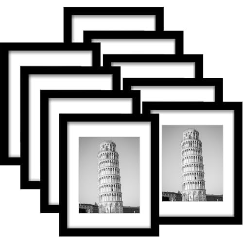 Wiscet 11x14 Picture Frame Set of 9, Display Pictures 8x10 with Mat or 11x14 Without Mat, Photo Frame for Wall Mounting or Tabletop Display, Black. - Image 1