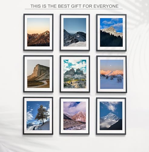 Wiscet 11x14 Picture Frame Set of 9, Display Pictures 8x10 with Mat or 11x14 Without Mat, Photo Frame for Wall Mounting or Tabletop Display, Black. - Image 2