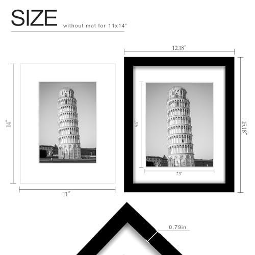 Wiscet 11x14 Picture Frame Set of 9, Display Pictures 8x10 with Mat or 11x14 Without Mat, Photo Frame for Wall Mounting or Tabletop Display, Black. - Image 3