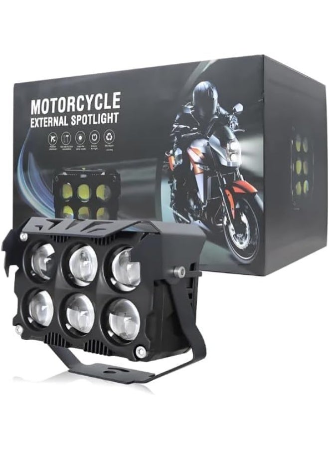 SHEZA STAR Square Headlight with Lens, Motorcycle External Spotlight, 6-LED Array, 120 Watts, Universal Mounting - Image 1