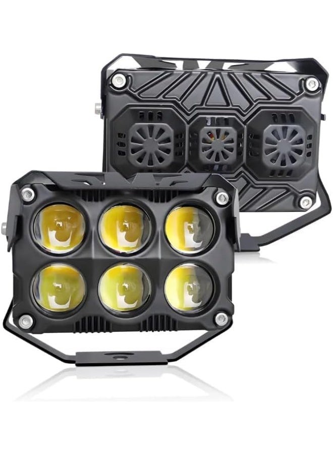SHEZA STAR Square Headlight with Lens, Motorcycle External Spotlight, 6-LED Array, 120 Watts, Universal Mounting - Image 3