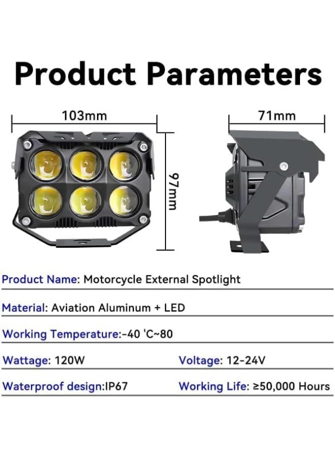 SHEZA STAR Square Headlight with Lens, Motorcycle External Spotlight, 6-LED Array, 120 Watts, Universal Mounting - Image 5