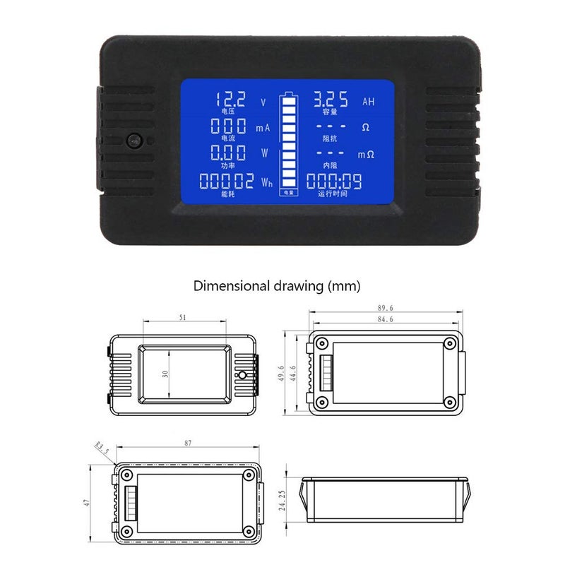 LCD Digital Battery Tester Multifunctional Voltage Current Power Impedance Capacity Monitor - Image 2