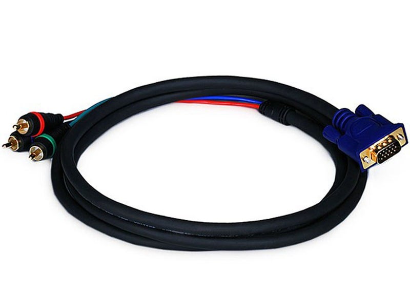 Monoprice Video Cable - 6 Feet - VGA to 3 RCA Component Adapter for Projectors, Gold plated connectors and pins - Image 1