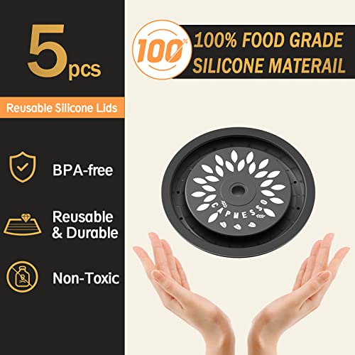 CAPMESSO Reusable Coffee Capsule Lids for Reusable Nespresso Pods Vertuo, Food Grade Silicone Caps for Any Sizes of Refillable Vertuo Pods with Scoop and Brush (5PCS Silicone Caps) - Image 3