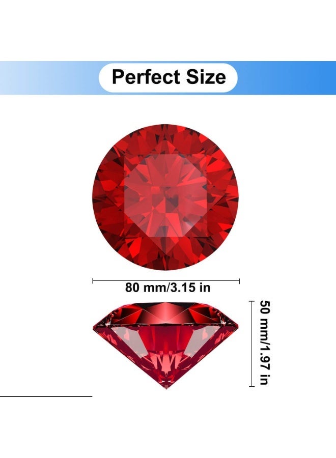 Large Crystal Diamond Paperweight with Stand Jewels Wedding Decorations Centerpieces Home Decor 3.15 inch (Red) - Image 3