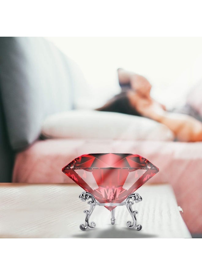 Large Crystal Diamond Paperweight with Stand Jewels Wedding Decorations Centerpieces Home Decor 3.15 inch (Red) - Image 2