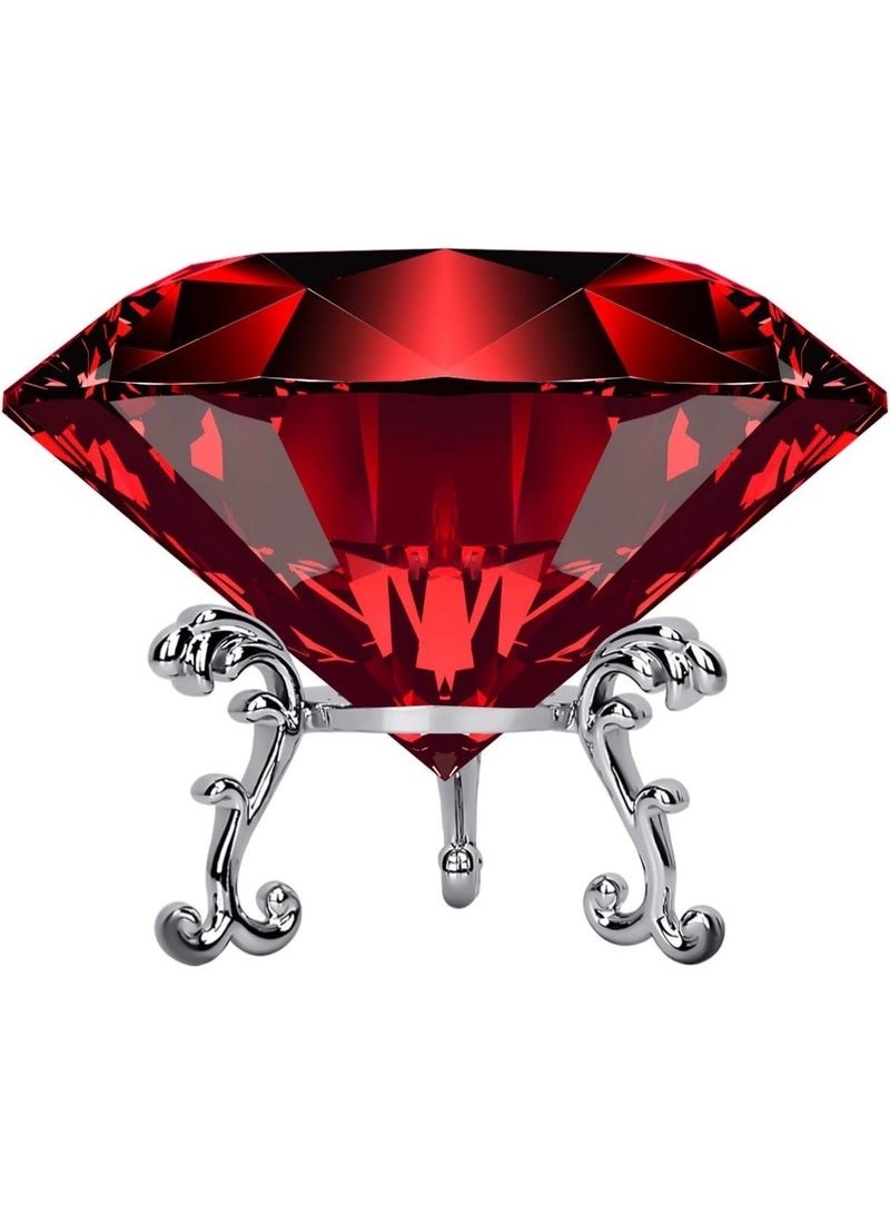 Large Crystal Diamond Paperweight with Stand Jewels Wedding Decorations Centerpieces Home Decor 3.15 inch (Red) - Image 1