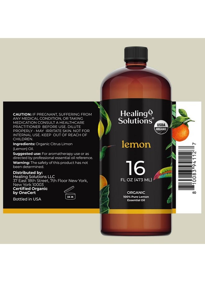 Healing Solutions - Organic Lemon Essential Oil Bulk, 16 Oz - Lemon Diffuser Oil - Lemon Essential Oil For Candle Making - Lemon Essential Oil Large Bottle - Lemon Essential Oil For Household Cleaning - Image 1