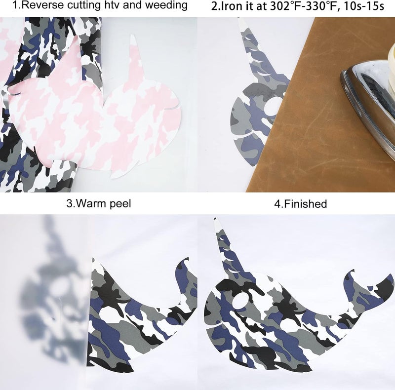 TUMIYA Camo Army Grey Heat Transfer HTV Vinyl Rolls, 12" x 8ft Camouflage Iron on Vinyl for T-Shirt, Stretchy PU HTV Vinyl for Heat Press DIY Design Easy to Cut & Weed - Image 5