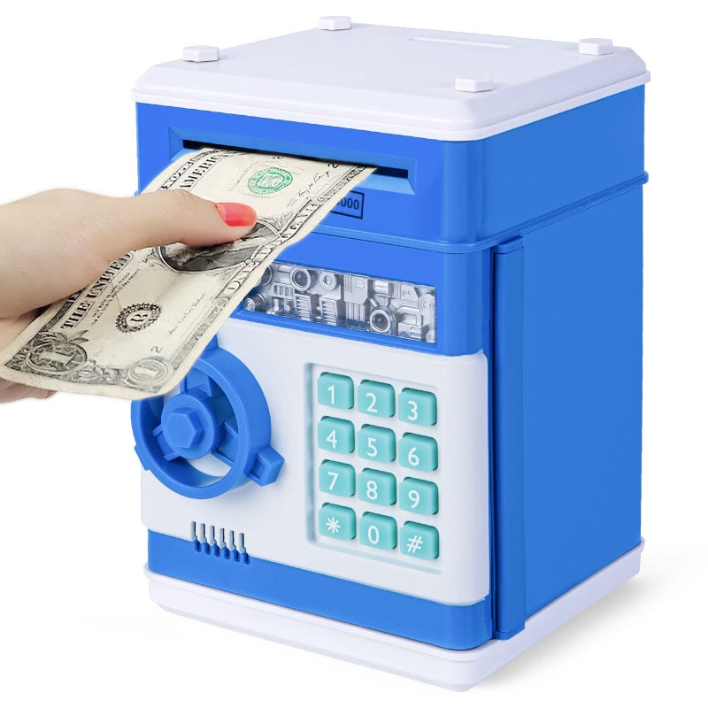 Refasy Safe Piggy Bank for Kids, Money Bank Electronic Piggy Banks ATM Bank Money Safe for Kids, Password Coin Cash Bank for Boys Bank Toys Birthday Gift for Boys Girls Age 3 4 5 6 7+ Year Old (Blue) - Image 1