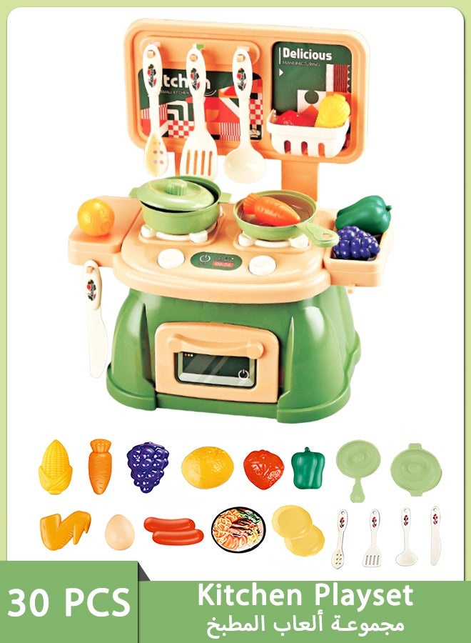 30PCS Kids Kitchen Playset with Oven & Storage Hooks, Realistic Pretend Cooking Toys for Toddlers, Complete Kitchenware & Food Accessories for Imaginative Role Play, Learning Educational Gift for Boys Girls - Image 1