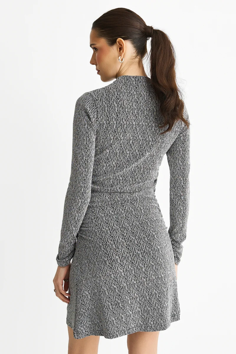 Gini London Grey High Neck Stud Hot Fix Stretchy Mini Dress