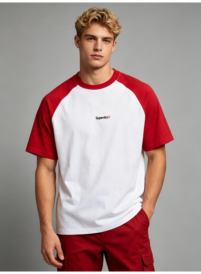 Superdry shoulder-thrust couples summer contrast stitching loose short-sleeved T-shirts for men and women - Image 2
