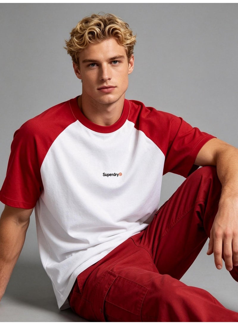 Superdry shoulder-thrust couples summer contrast stitching loose short-sleeved T-shirts for men and women - Image 1