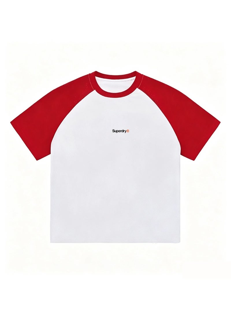 Superdry shoulder-thrust couples summer contrast stitching loose short-sleeved T-shirts for men and women - Image 5