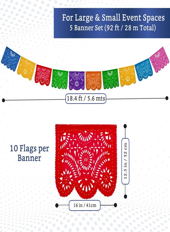FIESTA WRAPS Mexican Party Banners (5 Pack with 10 Plastic Flags per Banner) - Papel Picado Mexicano para Fiesta - Plastic Papel Picado - Fiesta Themed Party Decorations - Mexican Decor - Image 2