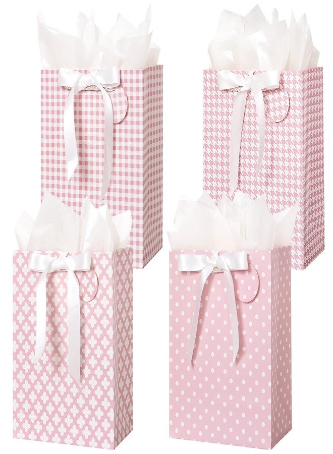 كريسكي أكياس هدايا كريسكي بينك متوسطة الحجم بمقابض، ورق مناديل وشريط - عبوة من 4 أكياس مقاس 9 بوصات - أكياس هدايا متوسطة الحجم للنساء لأعياد الميلاد، الكريسماس، حفلات الزفاف، حفلات توديع العزوبية، حفلات التخرج، وهدايا رأس السنة الجديدة - Image 1