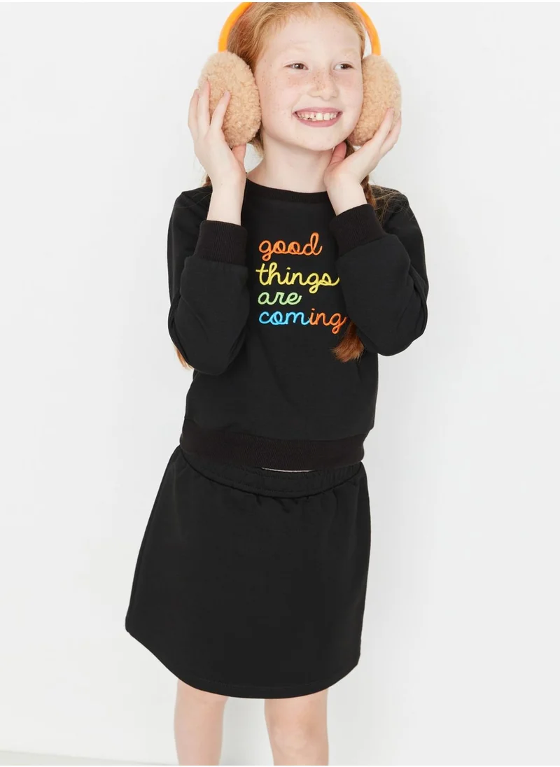 trendyol Kids Embroidered Sweatshirt & Skirt Set