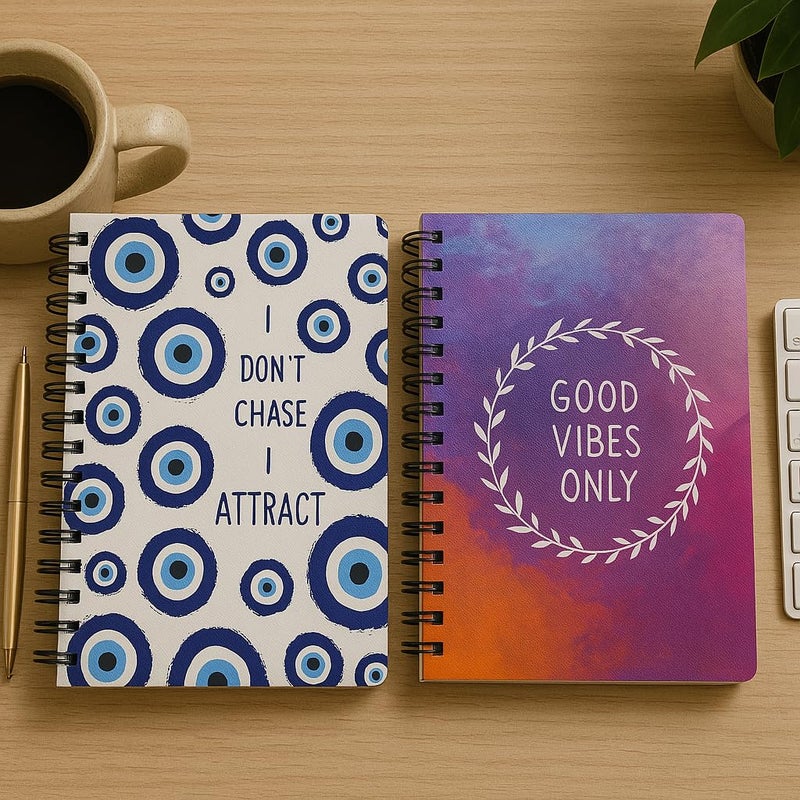 Articious Spiral Notebook & Slim Diary Combo (21.2 x 15.2 cm) 192 Pages 80 GSM (Evil Eye & GV) - Image 1