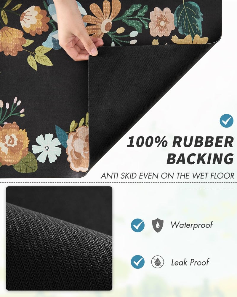 AMOAMI Coffee Mat Hide Stain Rubber Backed Absorbent Dish Drying Mat for Kitchen Counter - Bar Accessories Fit Under Coffee Maker, Espresso Machine, Dish Rack - Floral Black 12x19 - Image 4