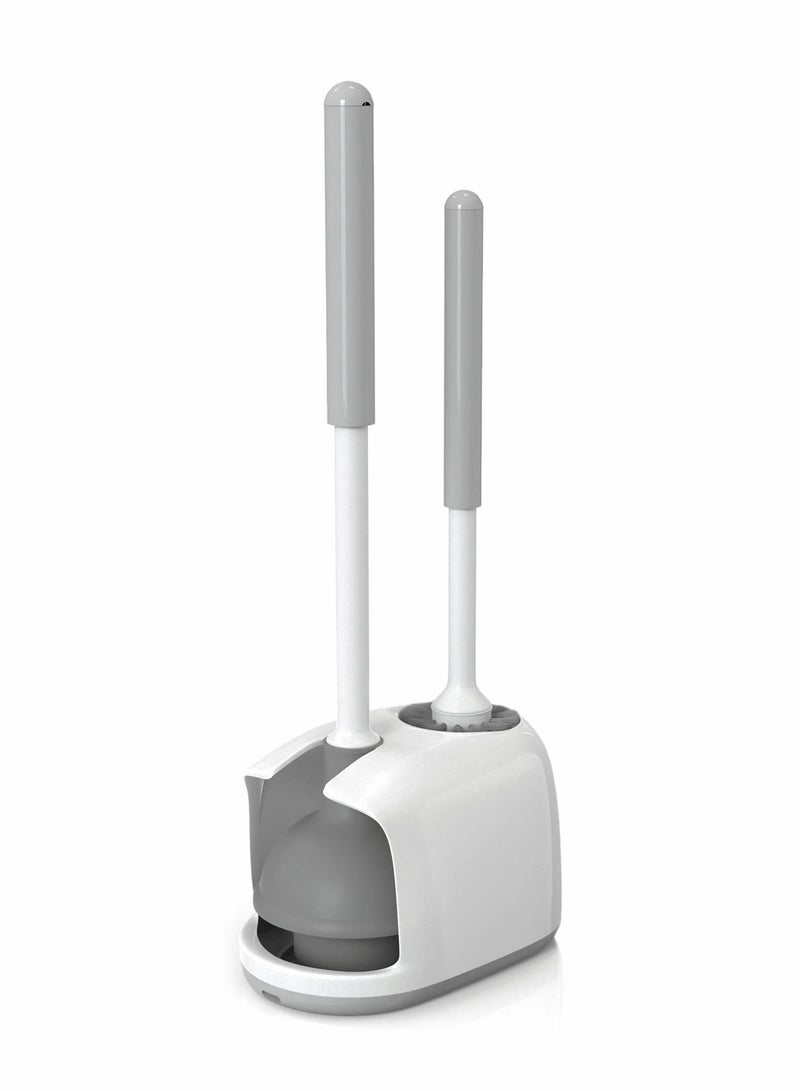 SYOSI oilet Plunger and Brush, Bowl Brush and Plunger Combo with Holder for Bathroom Cleaning, 2-in-1 Heavy Duty Plunger Set with Powerful Pump & Unique Water Storage Design(White, 1 Set) - Image 1