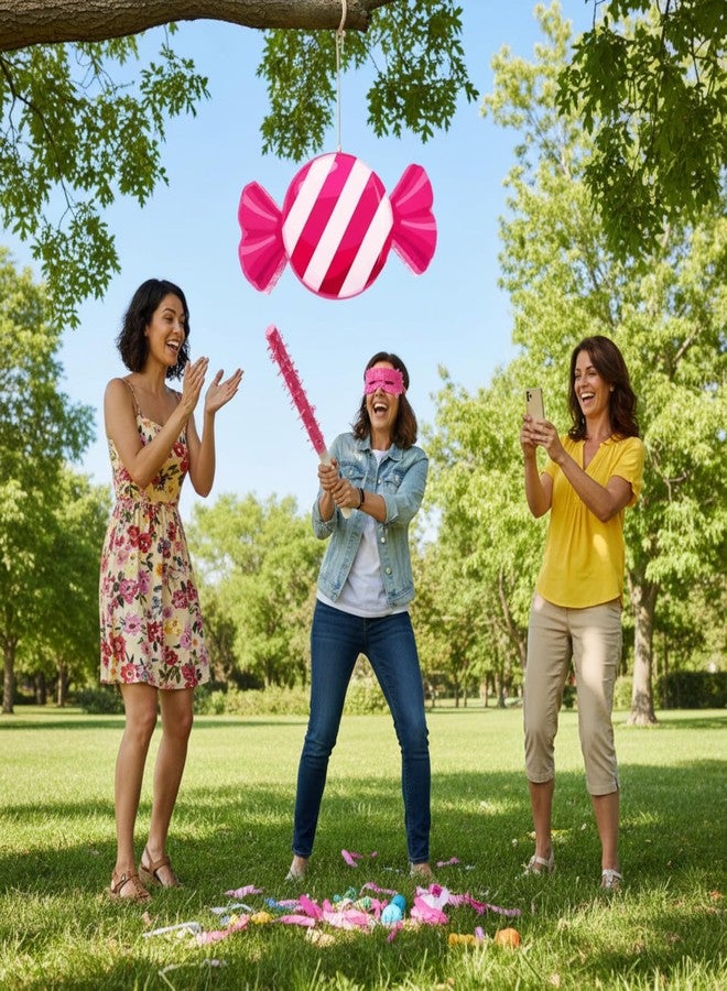اوريهير بينياتا زينة وردية اللون لحفلات أعياد الميلاد من Aoriher Candy Party مع عصا وعصابة للعينين وحلوى مصاصة، مناسبة لحفلات أعياد الميلاد بنكهة النعناع (Peppermint) - Image 5