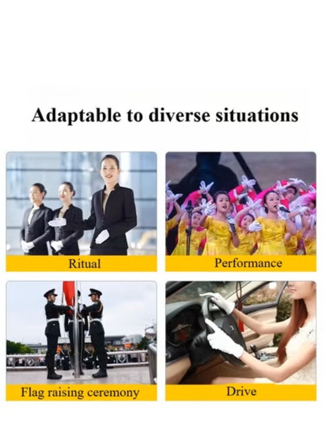 12 Pairs Cotton Stretch White Gloves | Medium-Weight, 4 Sizes (S/M/L/XL) | for Ceremony, Polishing, Driving & Labor - Image 2