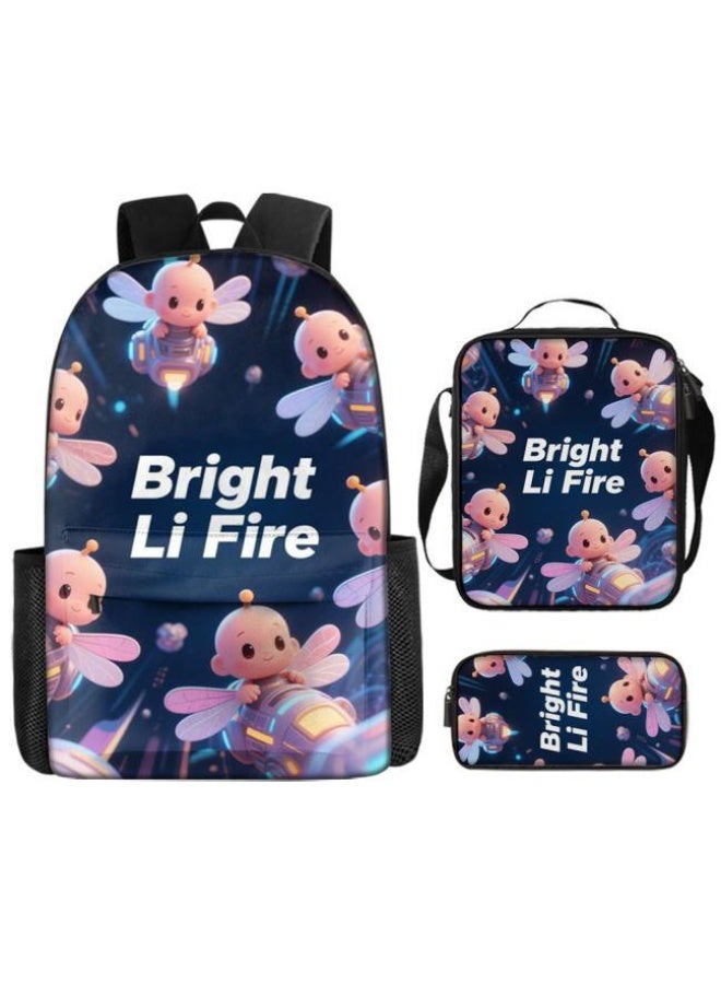 Bright Li Fire Three-piece set of cartoon bags, easily cope with various occasions (students, children, friends' outings, mountain climbing, schooling, etc.) | Backpack + hand-held + stationery bag | School season/holiday gifts - 94 - Image 2