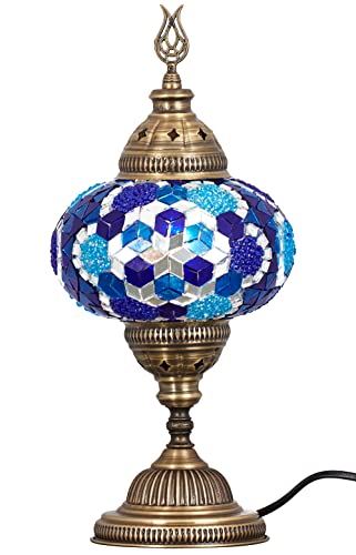 DEMMEX 7 Large Globe Turkish Moroccan Mosaic Table Lamp Handcrafted TiffanyStyle Colorful Glass Bedside Desk Table Light Artisan Decor for Living Room or Bedroom 14 H Blue - Image 3