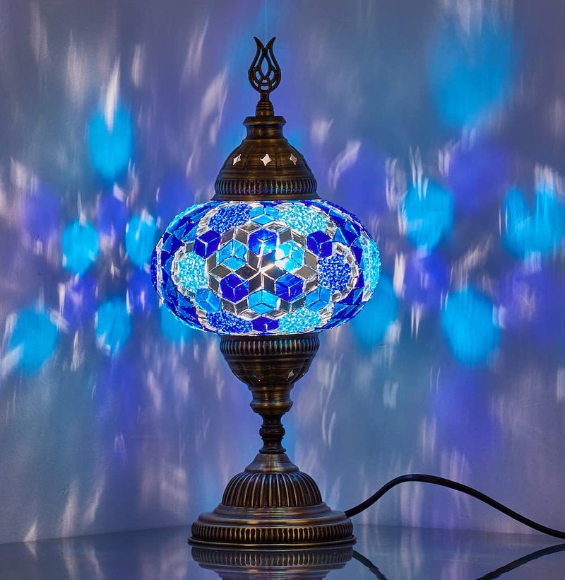 DEMMEX 7 Large Globe Turkish Moroccan Mosaic Table Lamp Handcrafted TiffanyStyle Colorful Glass Bedside Desk Table Light Artisan Decor for Living Room or Bedroom 14 H Blue - Image 2