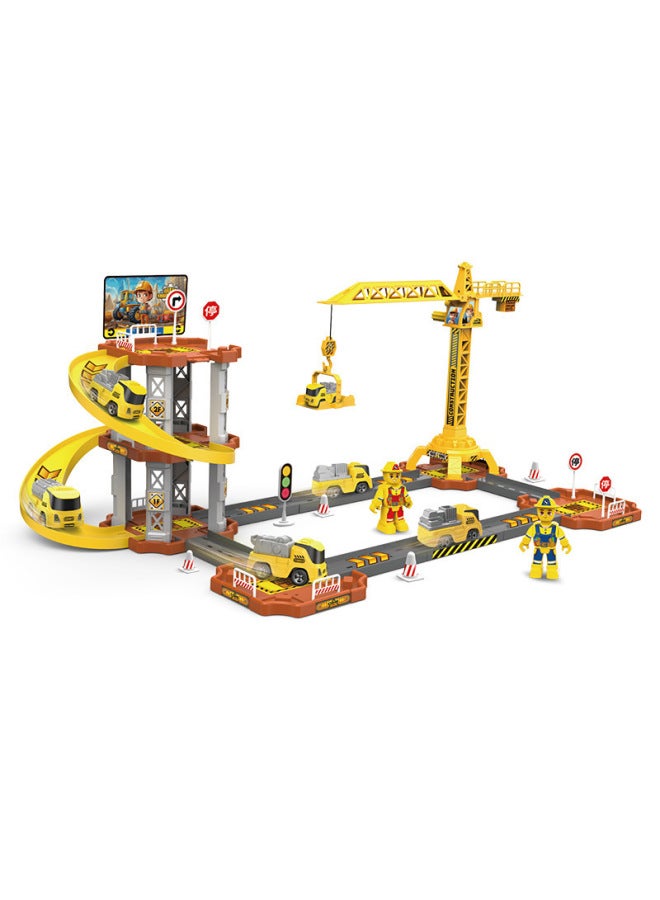 Children's Rail Car Toy Engineering Car DIY Parking Lot City Sliding Assembly Scene Girl Boy-Color:Dog Ejection Track 92-piece Set + Storage Box [carton]  - Image 4