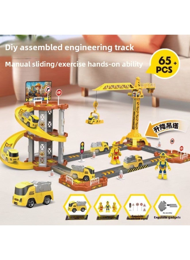 Children's Rail Car Toy Engineering Car DIY Parking Lot City Sliding Assembly Scene Girl Boy-Color:Dog Ejection Track 92-piece Set + Storage Box [carton]  - Image 5