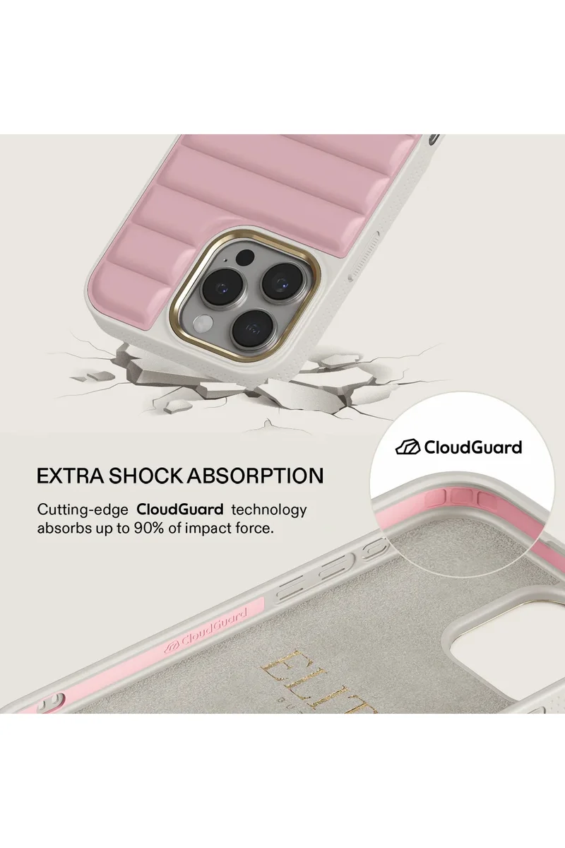 بورجا جراب لهاتف iPhone 16 Pro Max مصنوع من مادة البولي كربونات فائقة النعومة مع نسيج مرن، وامتصاص الصدمات CloudGuard، وهيكل خفيف الوزن، وحماية من السقوط من المستوى العالي Pilates