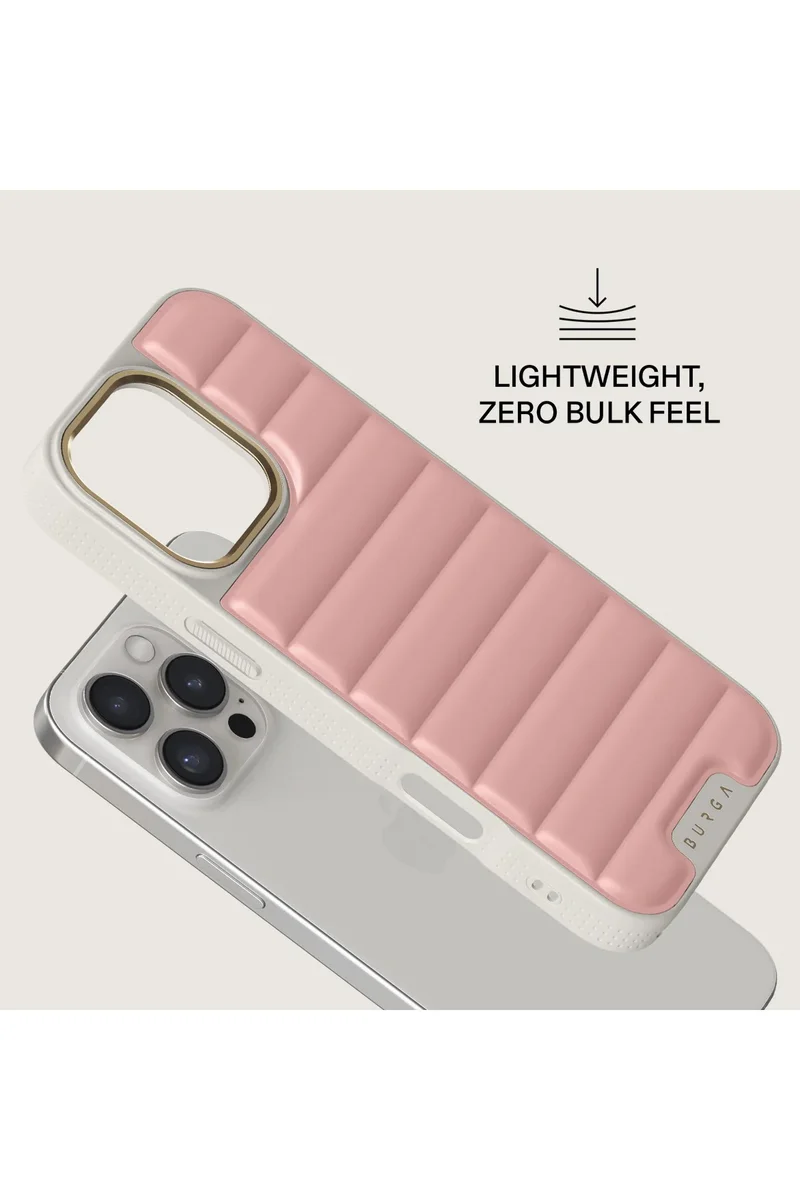 بورجا جراب لهاتف iPhone 16 Pro Max مصنوع من مادة البولي كربونات فائقة النعومة مع نسيج مرن، وامتصاص الصدمات CloudGuard، وهيكل خفيف الوزن، وحماية من السقوط من المستوى العالي Pilates