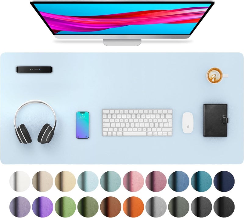 Aothia Leather Desk Pad Protector, Mouse Pad, Office Desk Mat, Non-Slip PU Leather Desk Blotter, Laptop Desk Pad, Waterproof Desk Writing Pad for Office and Home (36" x 17", Baby Blue) - Image 1